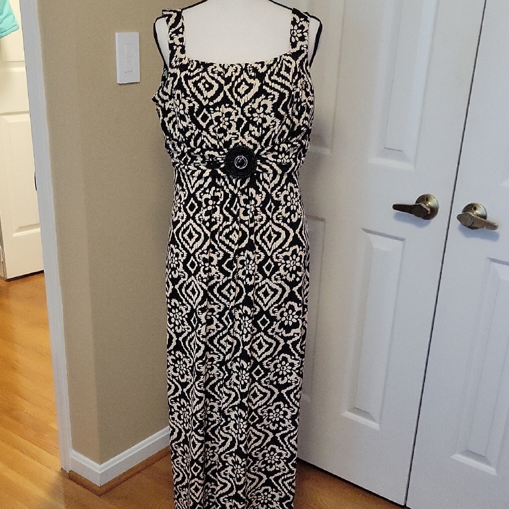 Enfocus Studio Black & Cream Maxi Dress Empire Waist Petite 14P
